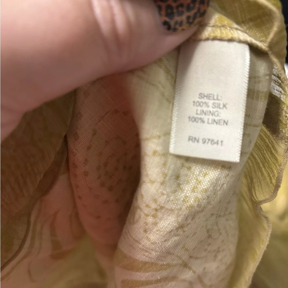 J. Jill Gold Emy Crepe Silk Printed Linen Lined Midi Dress Romantic Size 18 - Picture 7 of 7